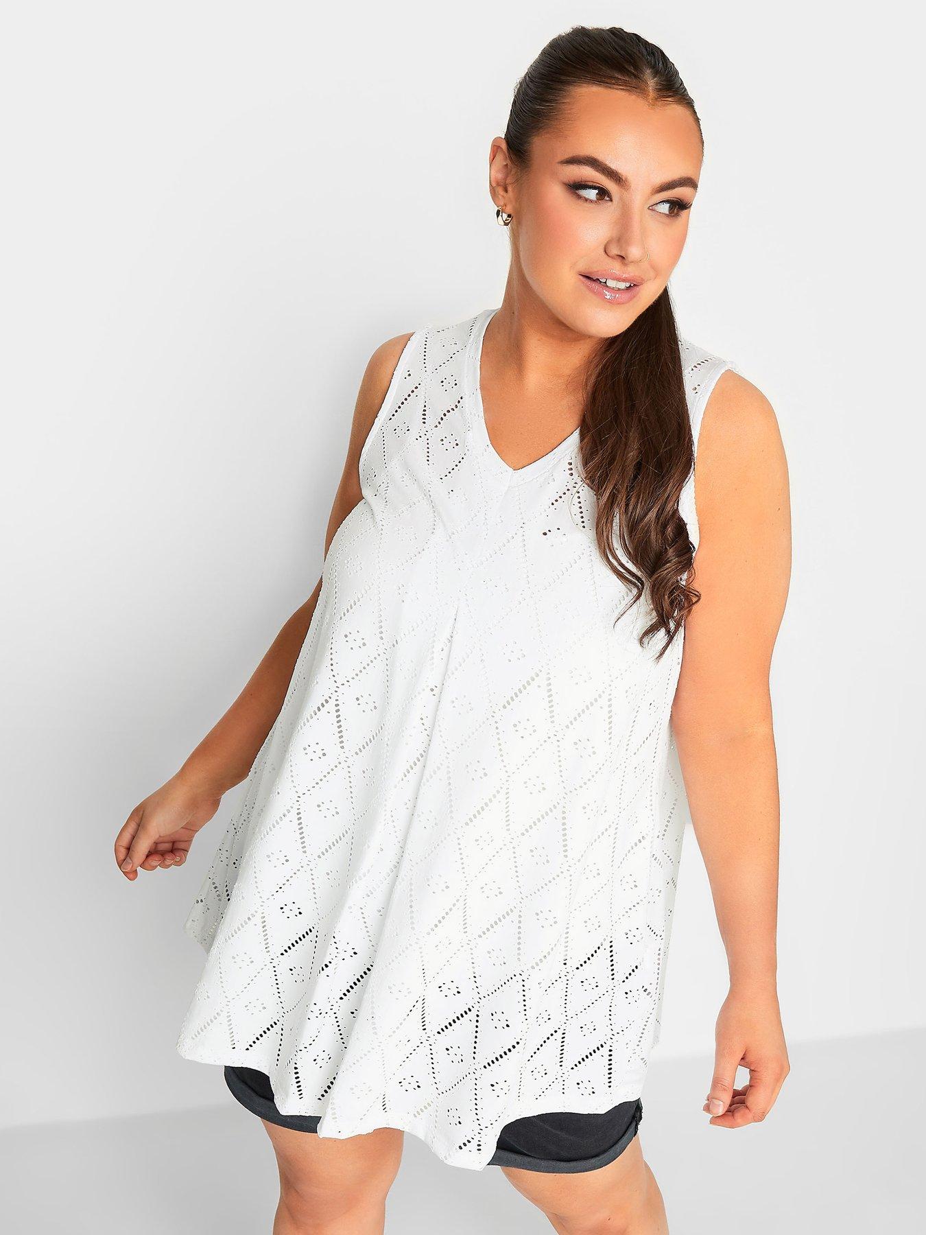Image 4 of 4 of Yours Broderie Pleat Vest - White