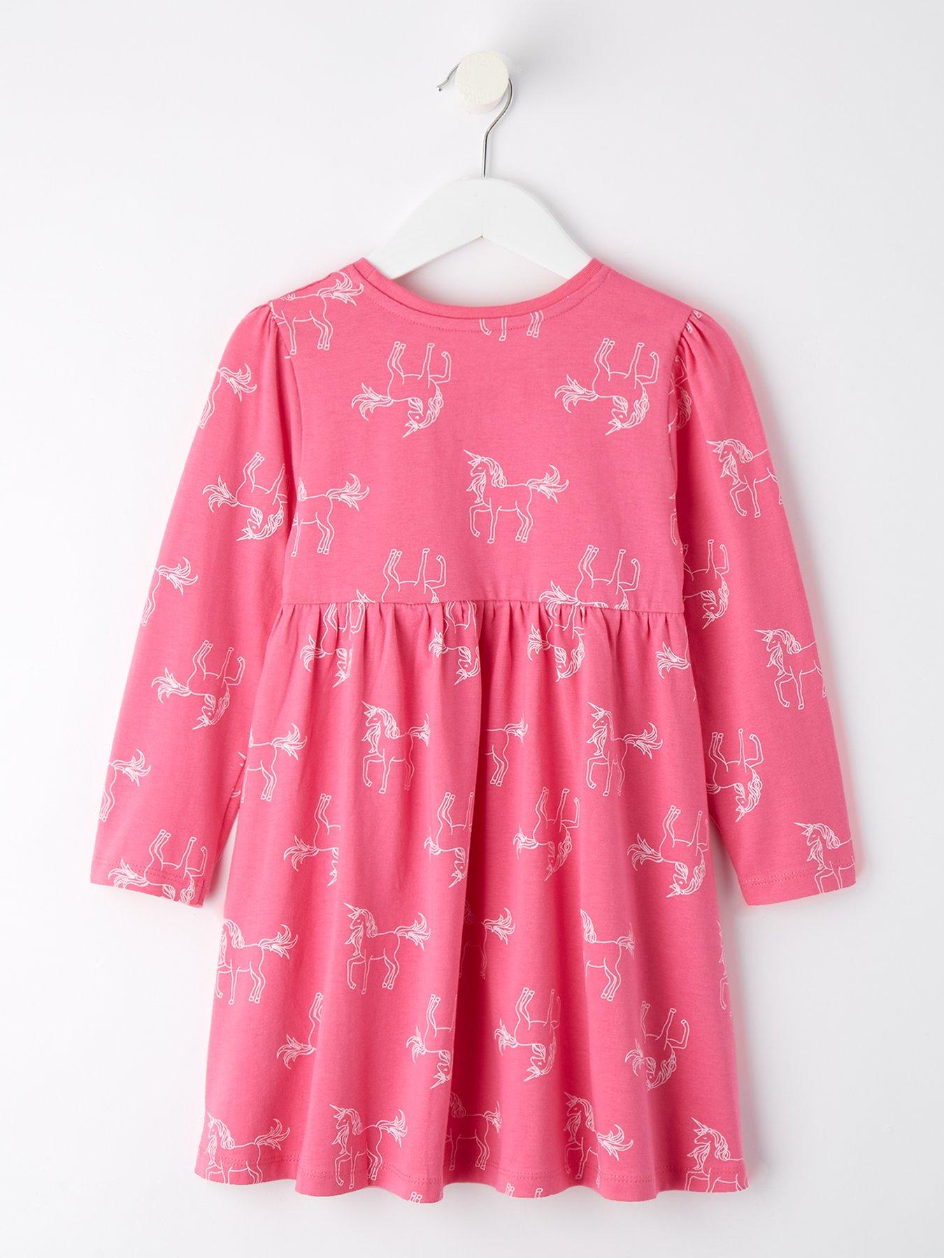 Everyday Girls Long Sleeve Unicorn Print Jersey Dress Pink