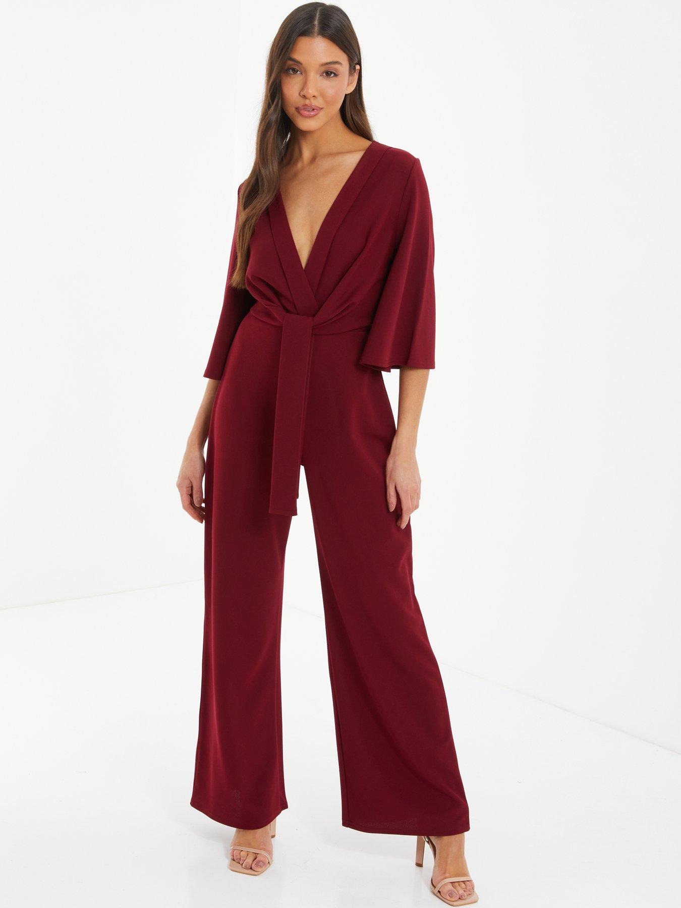 Jumpsuits, Ruffle Sleeve Wide Leg Scuba Jumpsuit