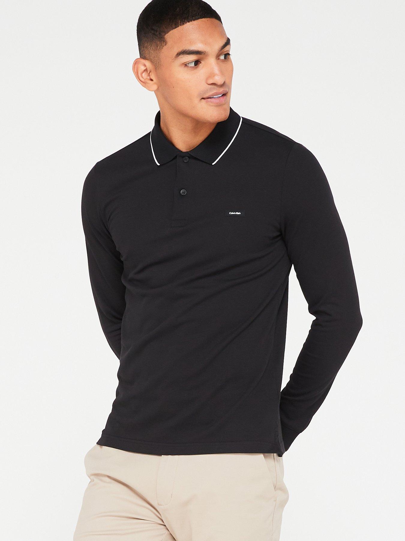 Calvin Klein Stretch Pique Tipping Long Sleeve Polo Shirt Black