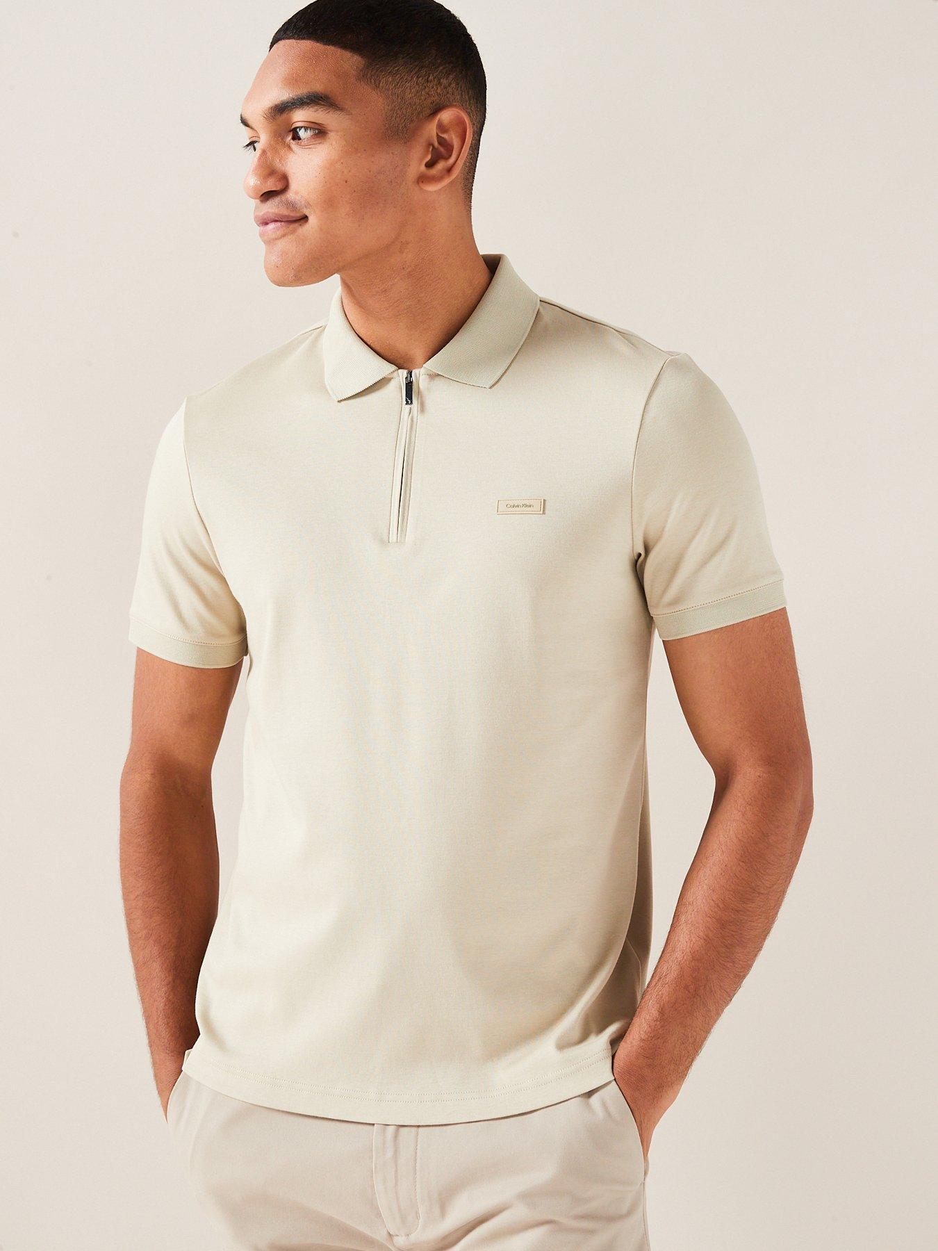 Calvin Klein Smooth Cotton Zip Neck Polo Shirt - Light Green