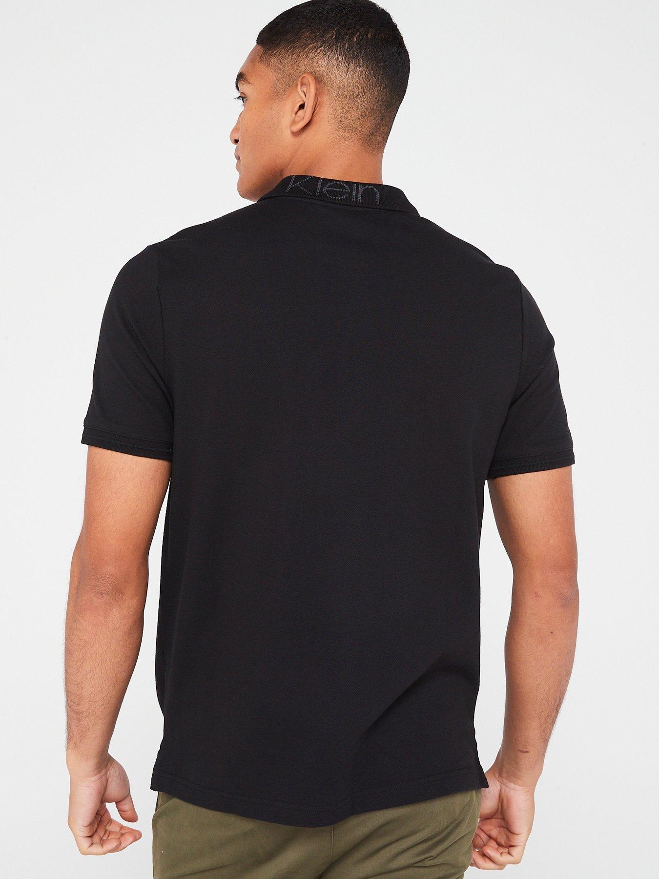 Calvin Klein Logo Collar Stretch Pique Polo Shirt - Black | very.co.uk