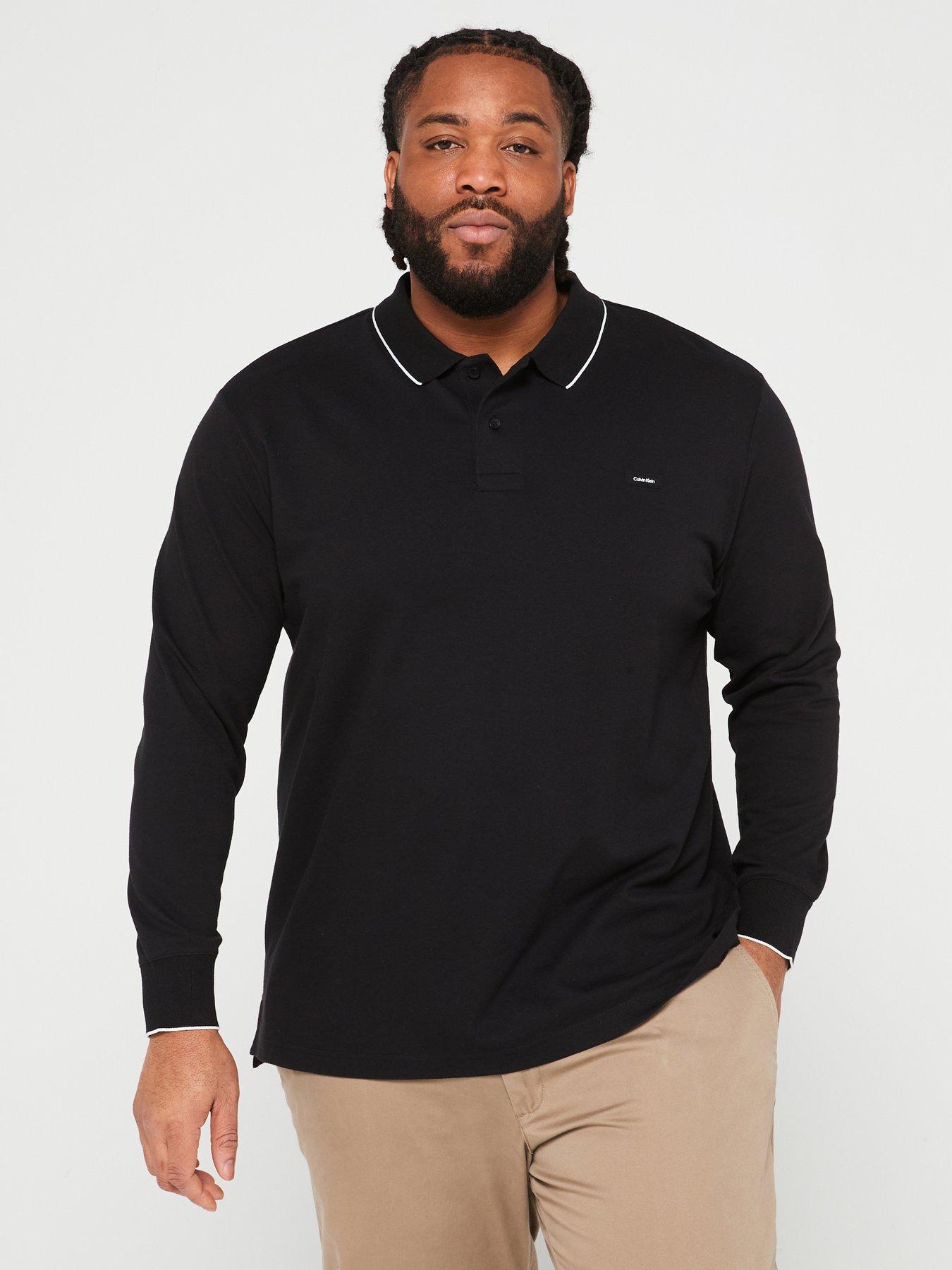 Big Tall Stretch Pique Tipping Long Sleeve Polo Shirt Black