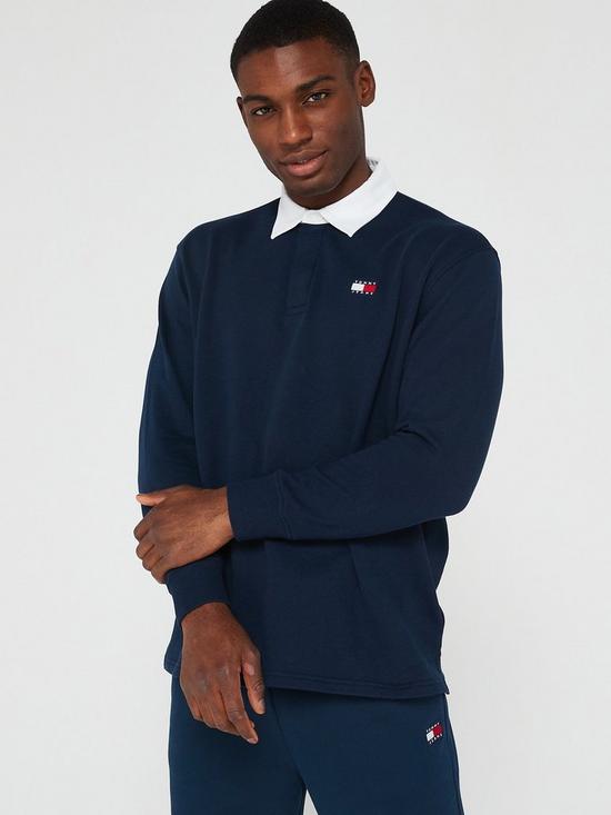 Tommy Jeans Badge Rugby Shirt - Navy | very.co.uk
