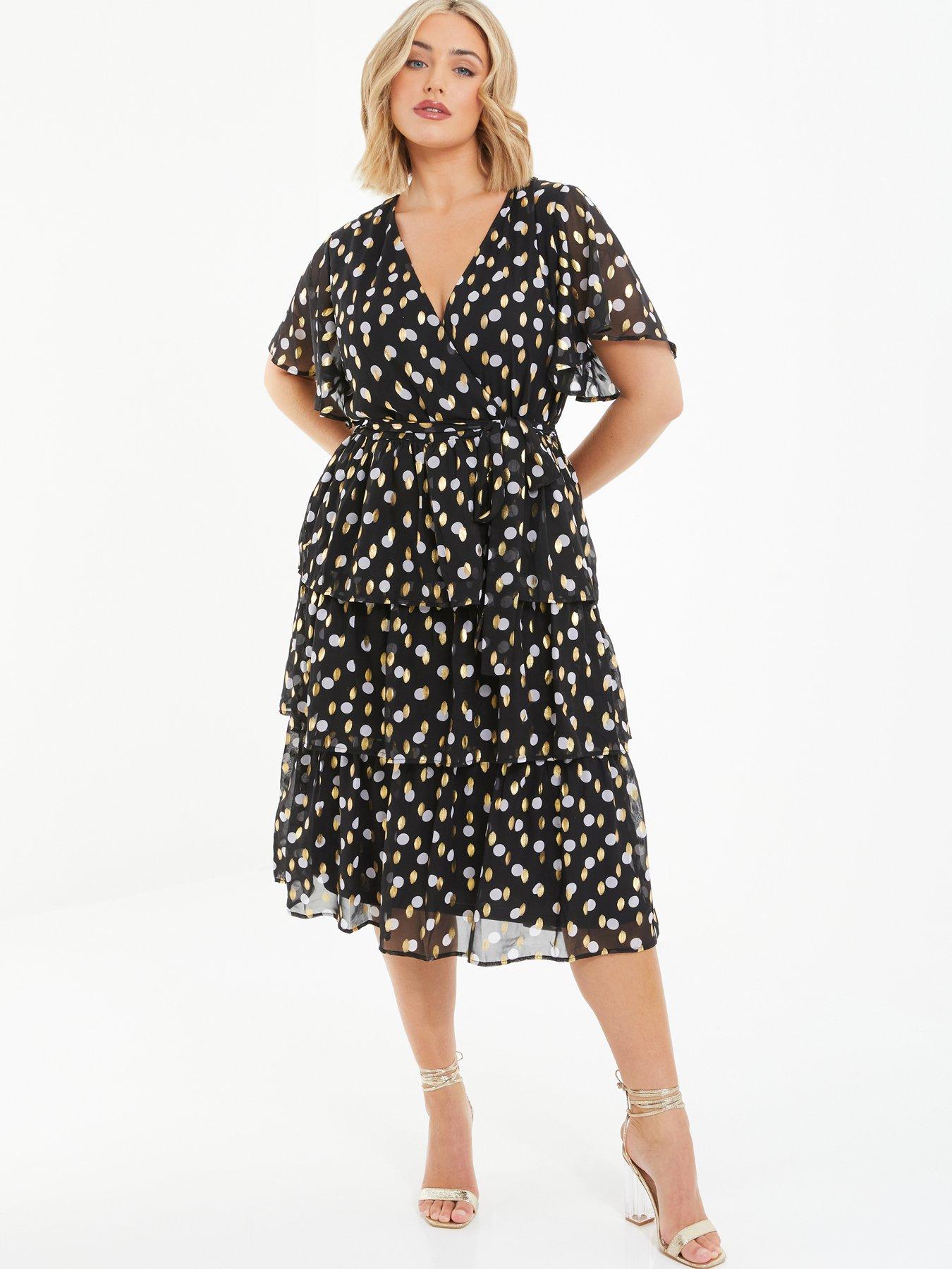 quiz-polka-dot-chiffon-foil-midi-dress-black