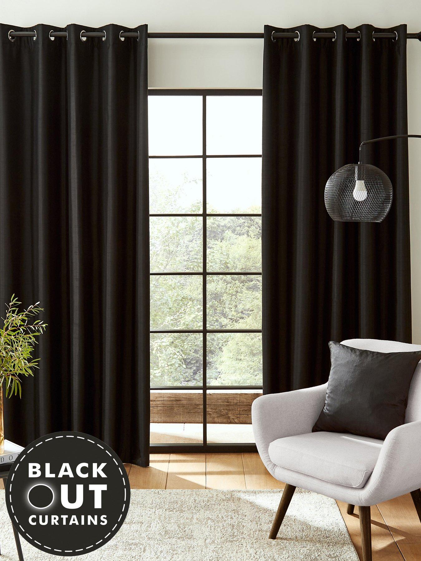 Image 1 of 6 of Catherine Lansfield Faux Silk Blackout Eyelet Curtains&nbsp;