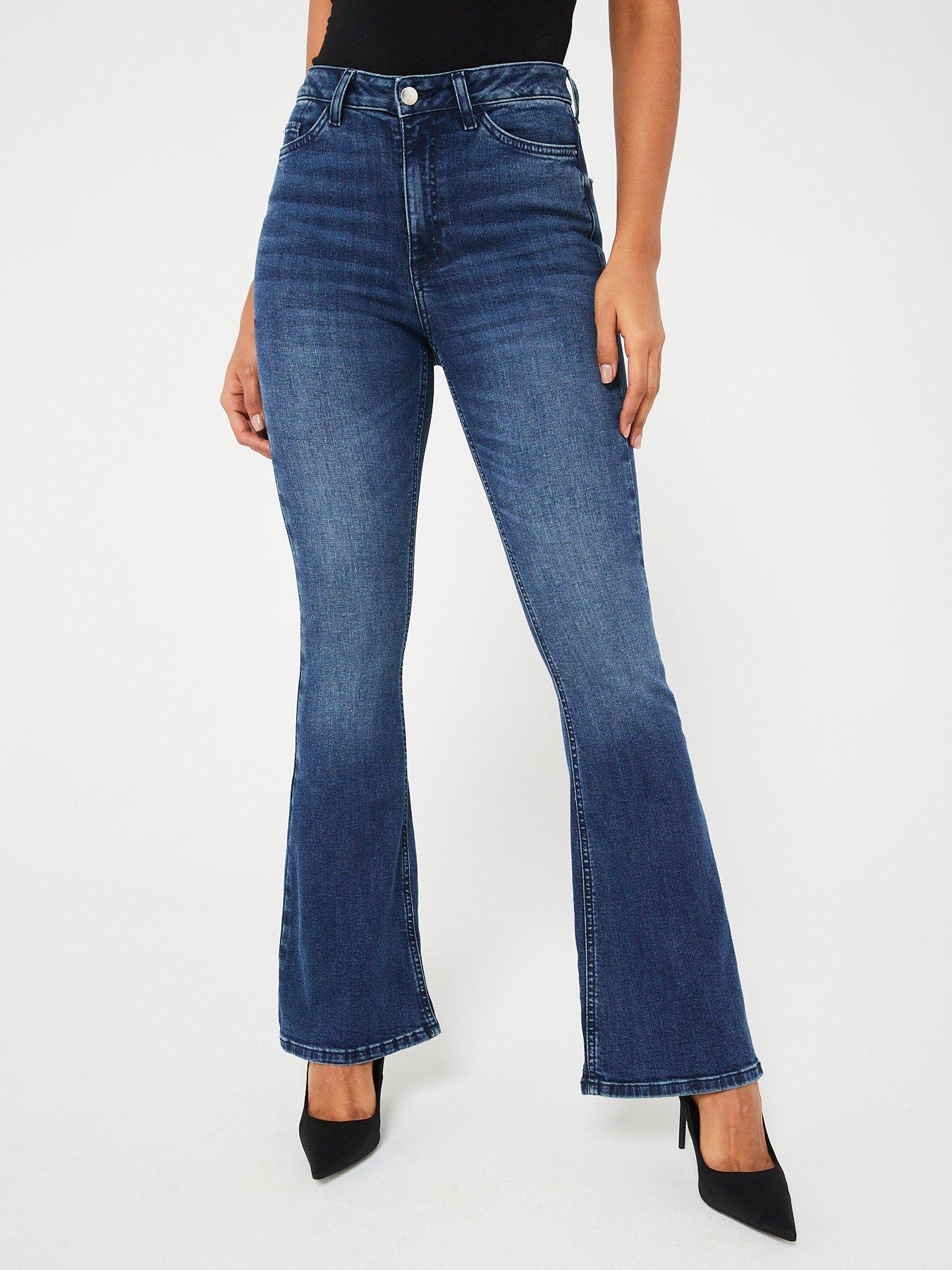 RI Petite Petite Tummy Hold Flare Jeans - Mid Wash