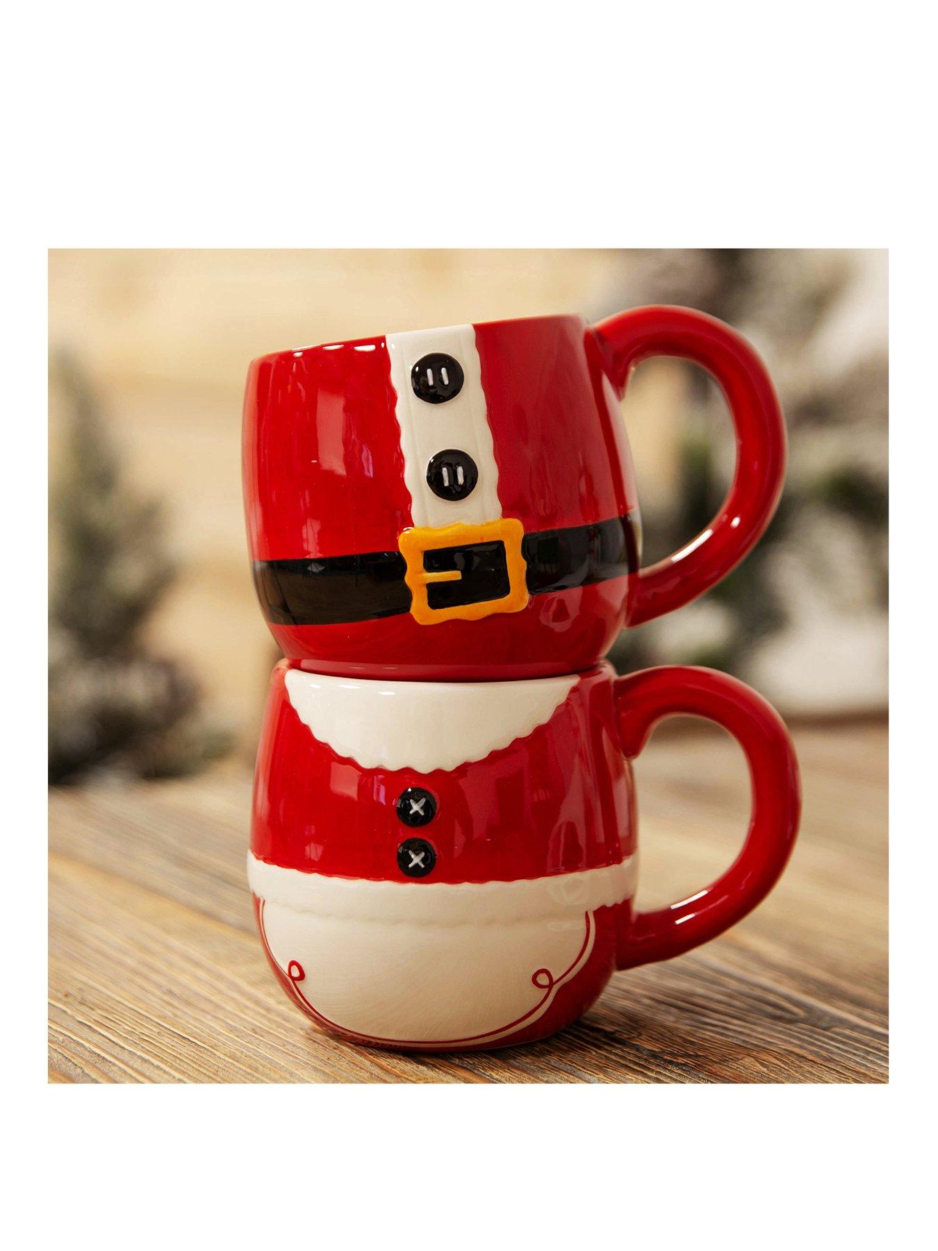 Product photograph of Very Home Set Of 2 Santa Mrs Claus Stackable Mugs 11 5cm from very.co.uk