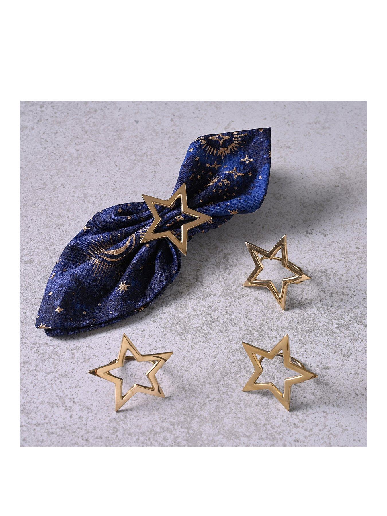 Very Home Celestial Set Of 4 Christmas Star Napkin Rings - Gold