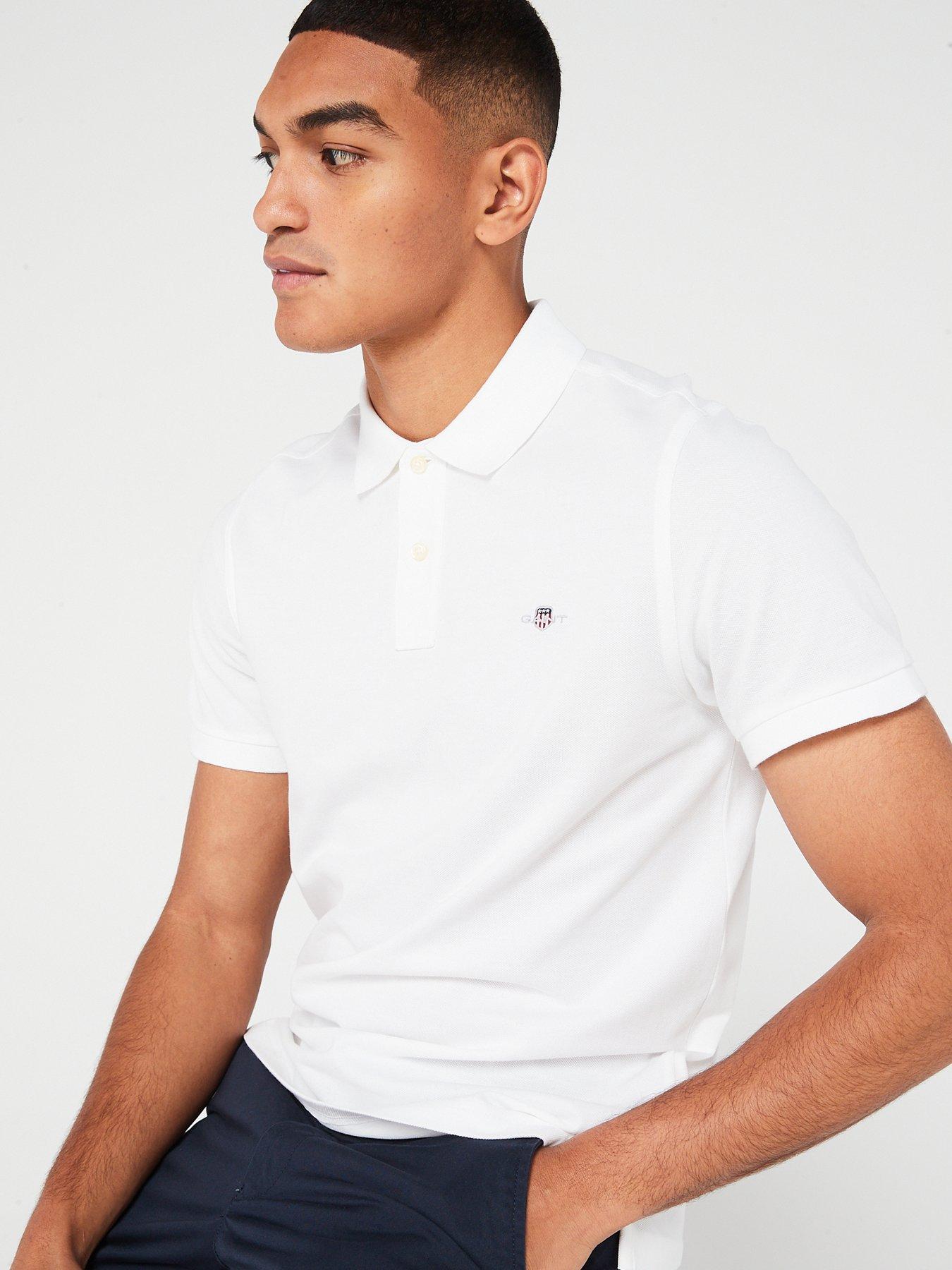 Image 4 of 4 of GANT Regular Fit Shield Short Sleeve Pique Polo Shirt-White