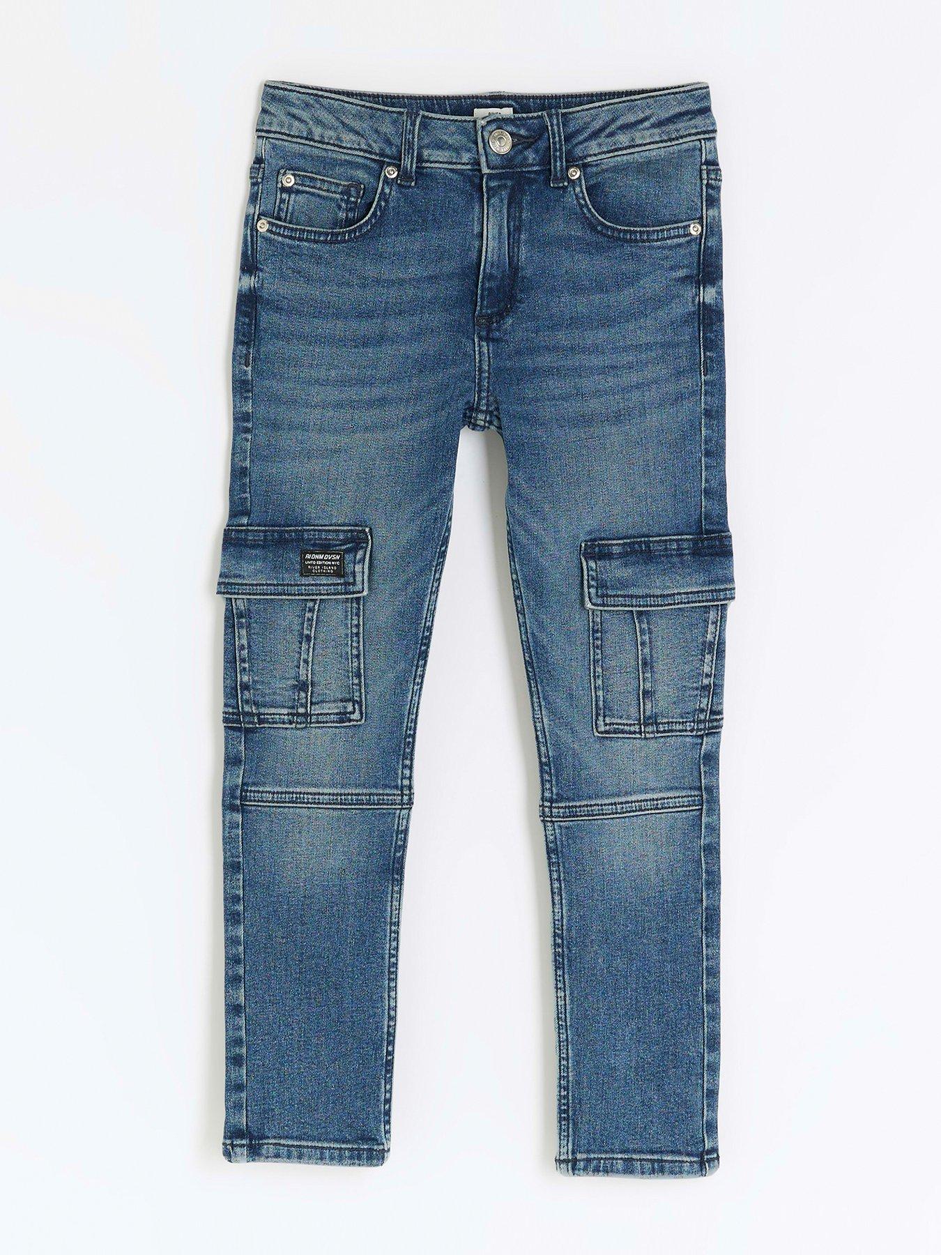 River Island Boys Washed Skinny Cargo Jeans - Denim