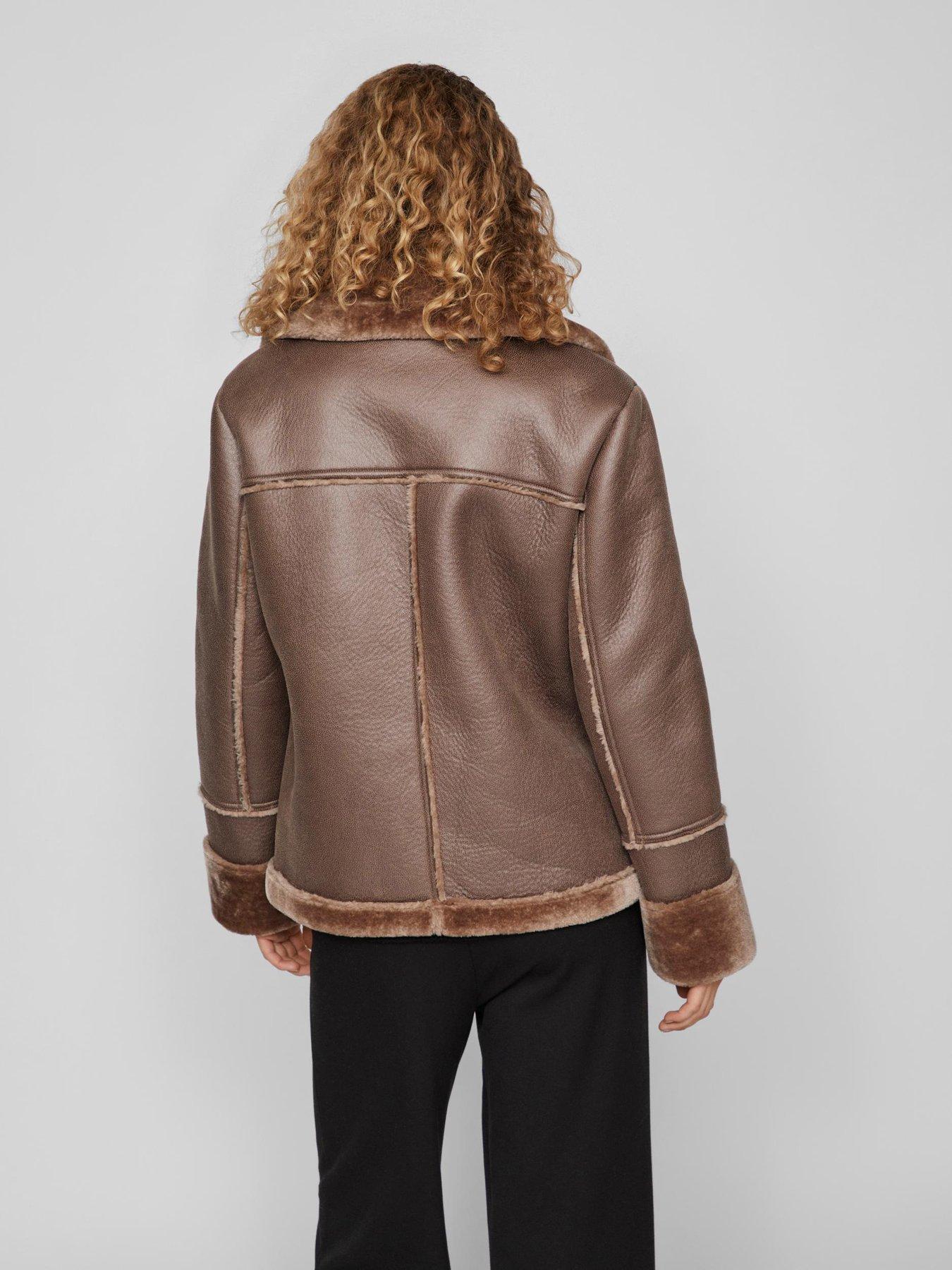 Vila Faux Leather Aviator Jacket - Brown