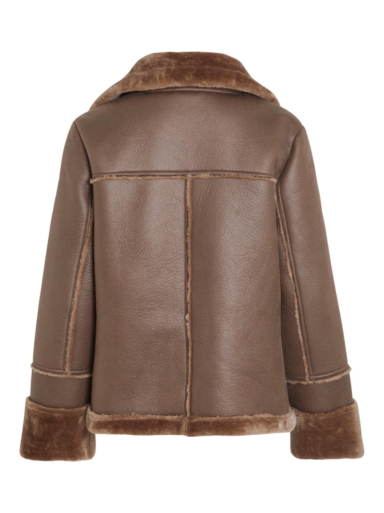 Vila Faux Leather Aviator Jacket - Brown | Very.co.uk