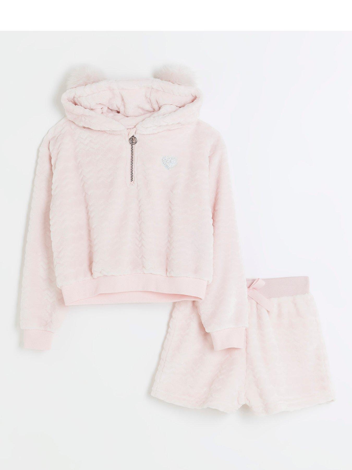 Girls Cosy Hoodie And Shorts Set Pink