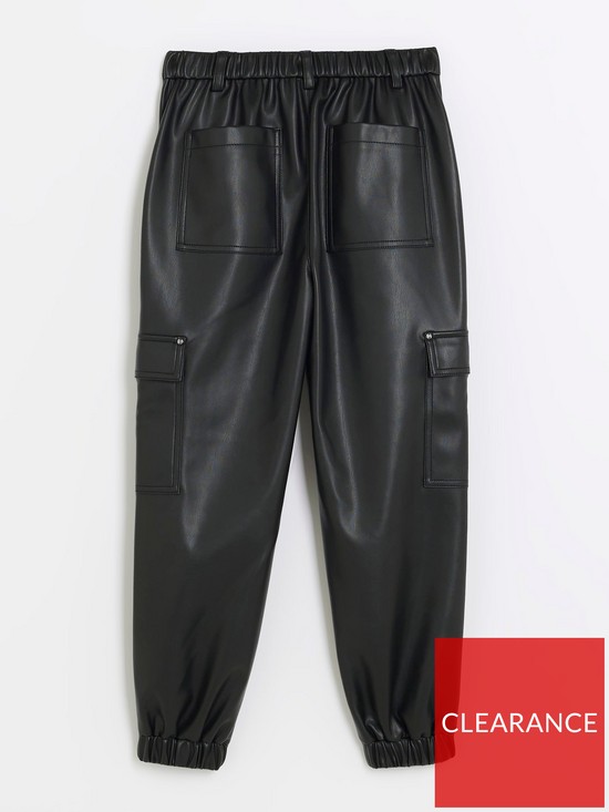 back image of river-island-girls-faux-leather-cargo-trousers-black