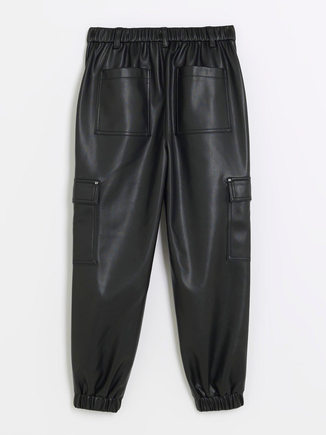 River Island Girls Faux Leather Cargo Trousers - Black