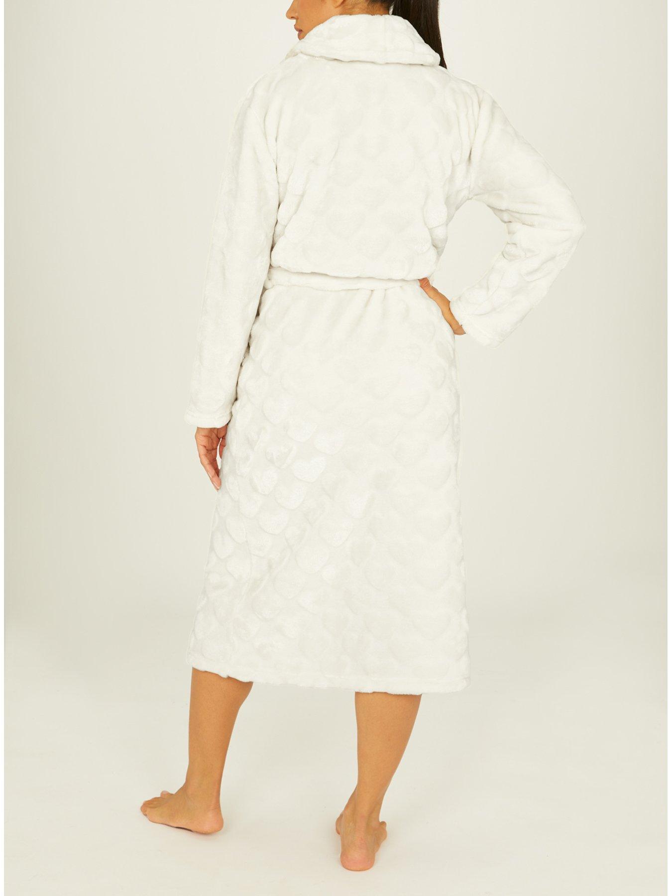 Fluffy heart long dressing gown, Cream