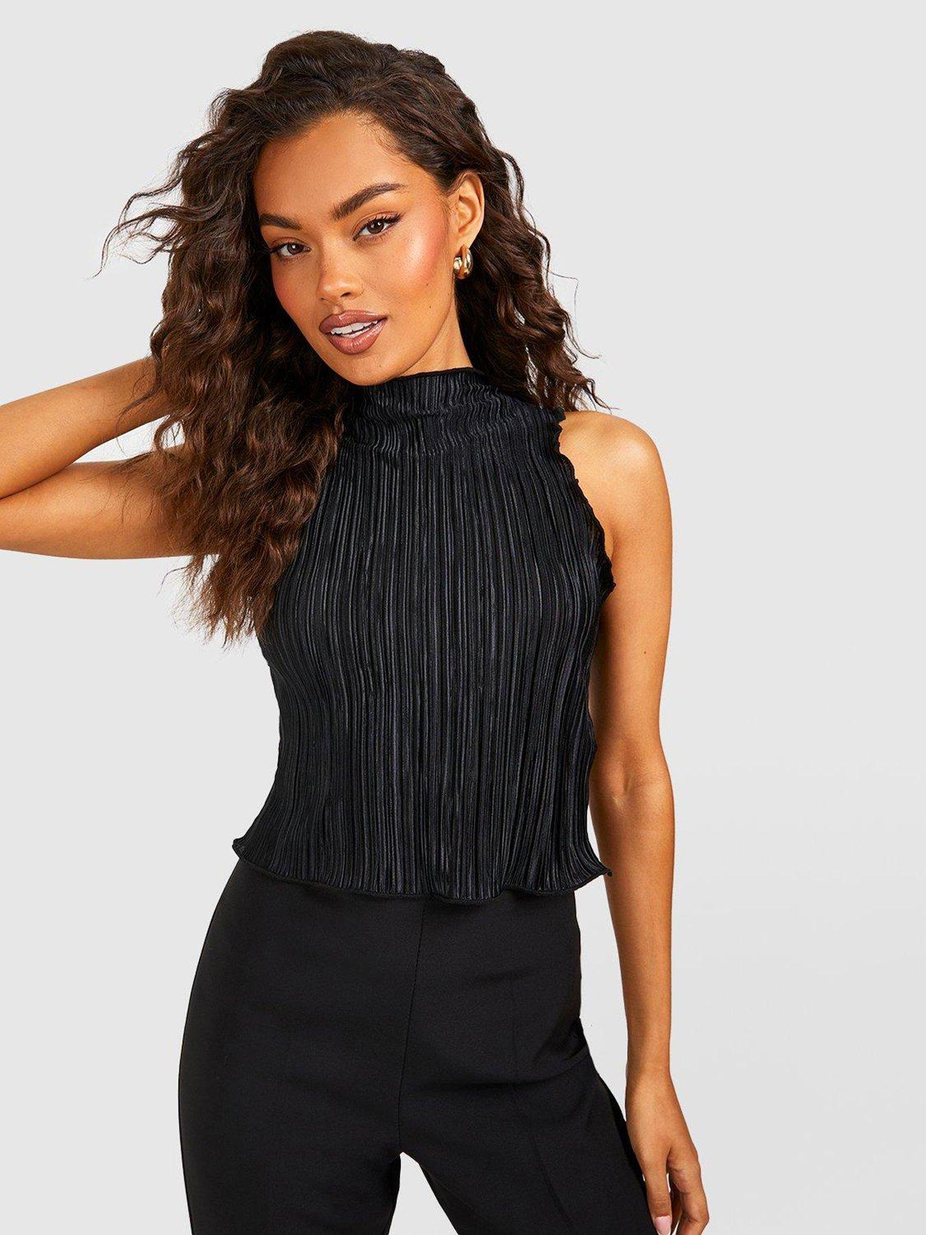 boohoo-plisse-high-neck-top-black