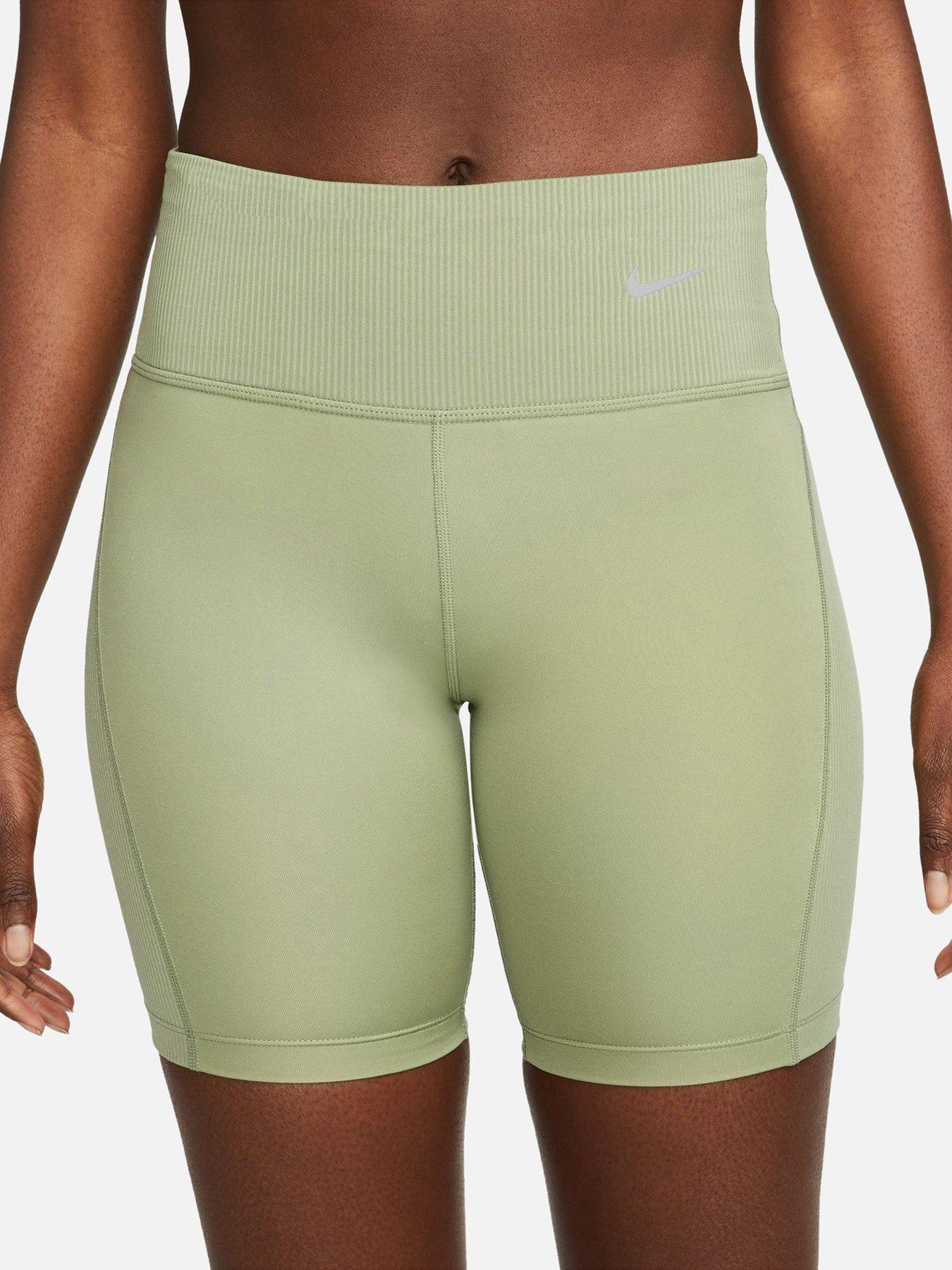 Nike Tight Mid rise Ribbed panel Running Shorts Green Very