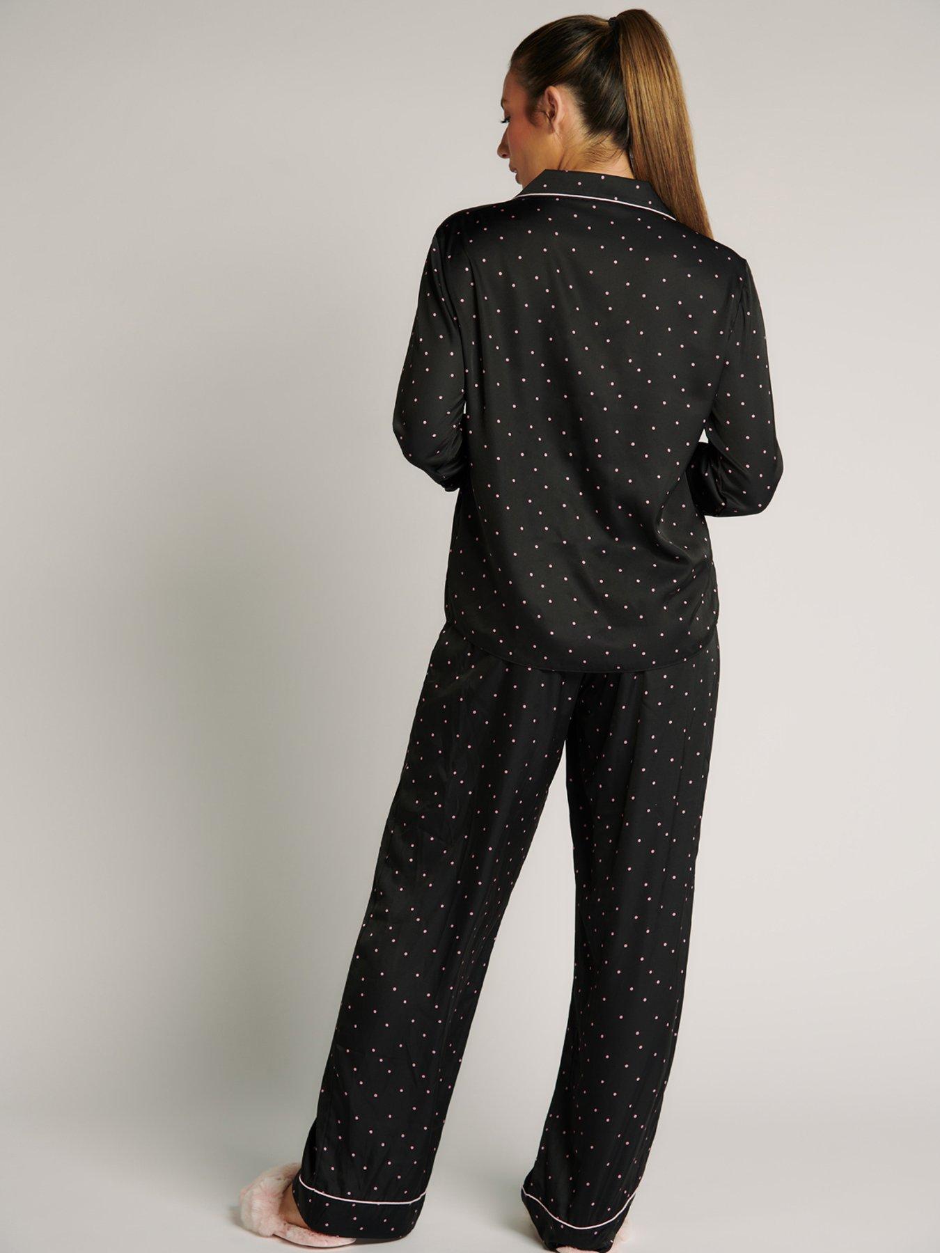 Boux Avenue Spot Print Satin Pyjama Set Black Uk