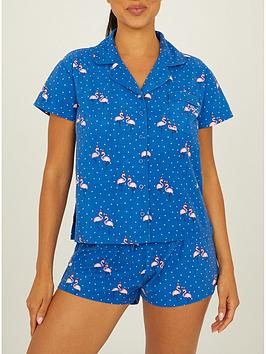 boux avenue christmas flamingo shortie pyjama in a bag - blue