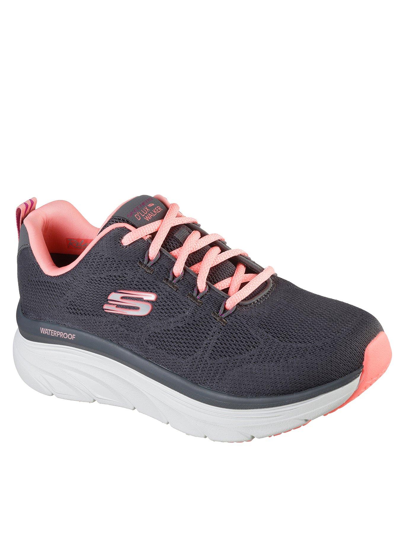 Skechers D'Lux Walker Mesh Lace Up Trainers - Charcoal