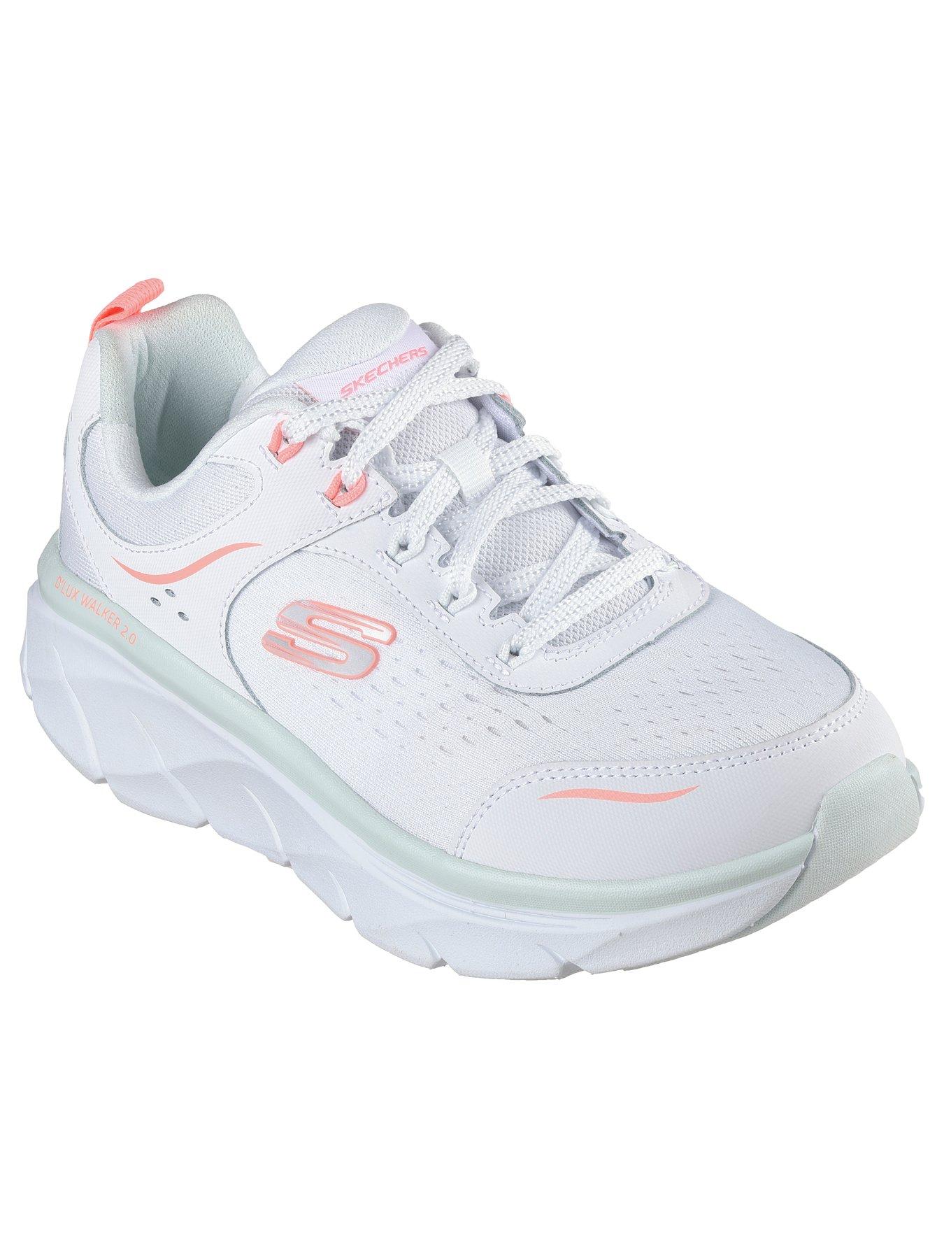 Skechers D'lux Walker 2.0 Engineered Mesh Lace Up Trainers - White ...