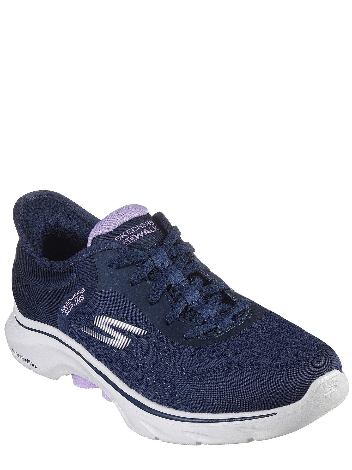 Go Walk 7 Mesh Lace Slip ins Trainers Navy Lavender