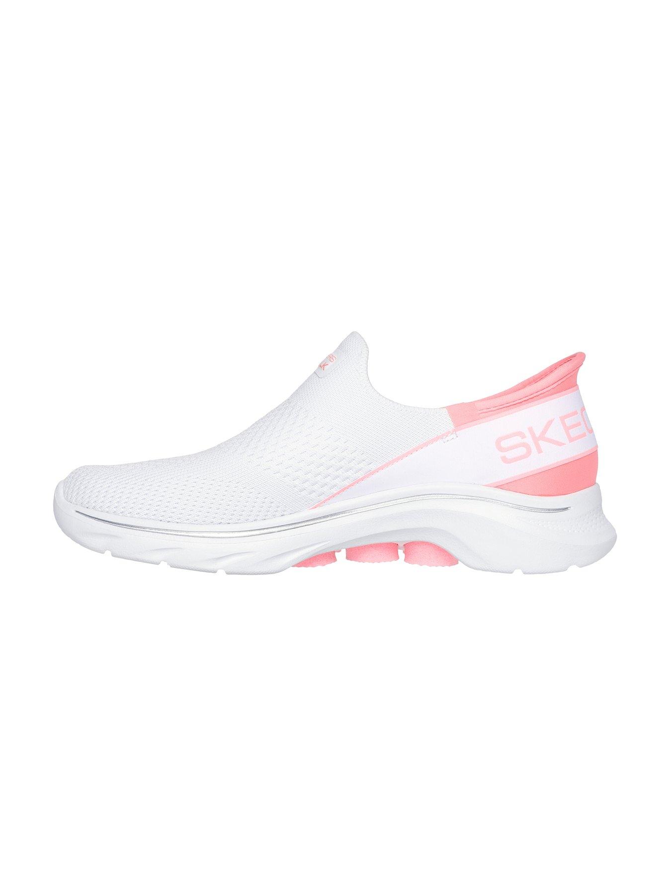 Skechers Go Walk 7 Stretch Knit Band Slip-ins Trainers - White & Neon ...