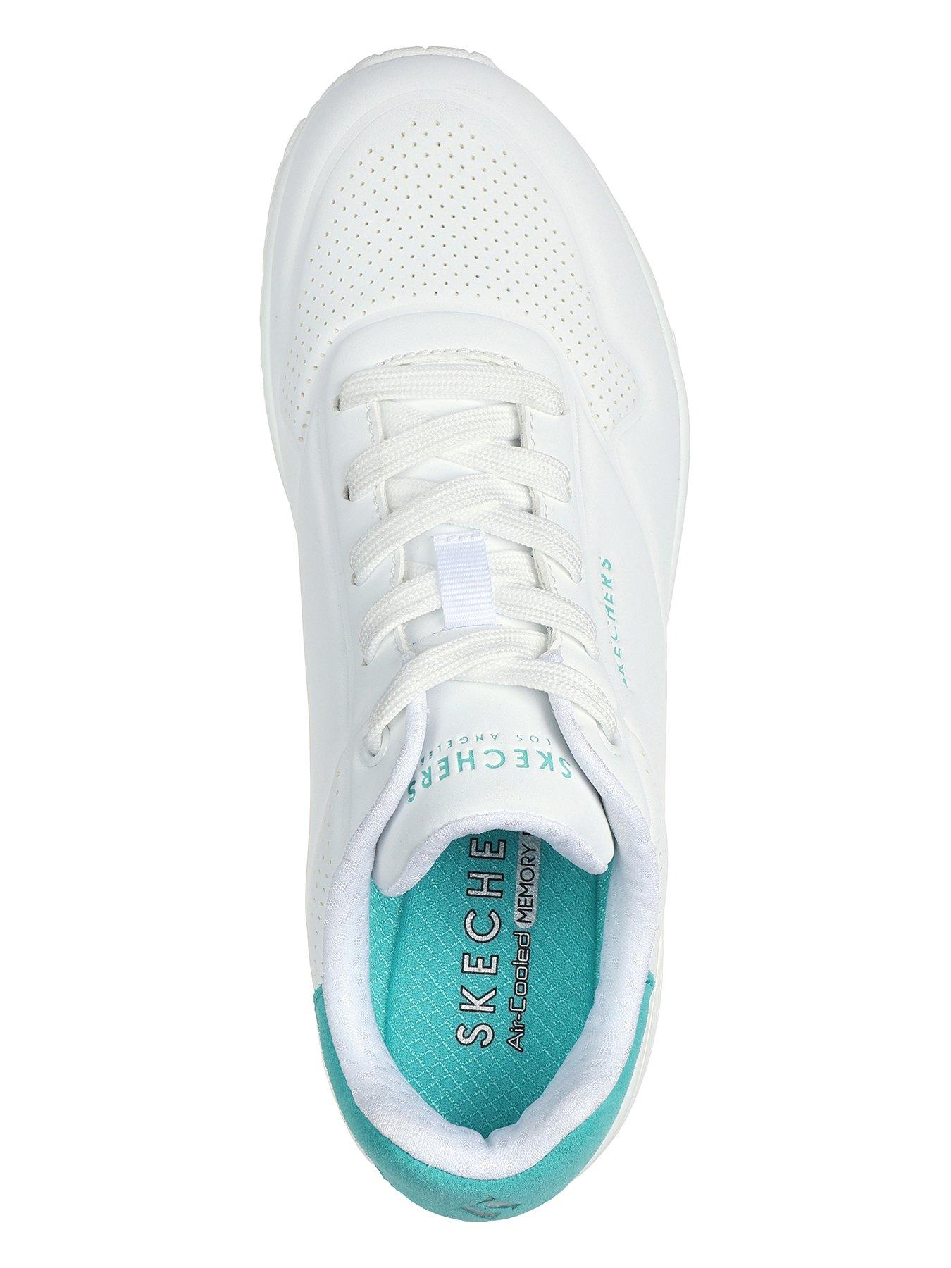 Skechers Uno Pop Colour Durabuck Fashion Trainer - White & Mint | Very ...