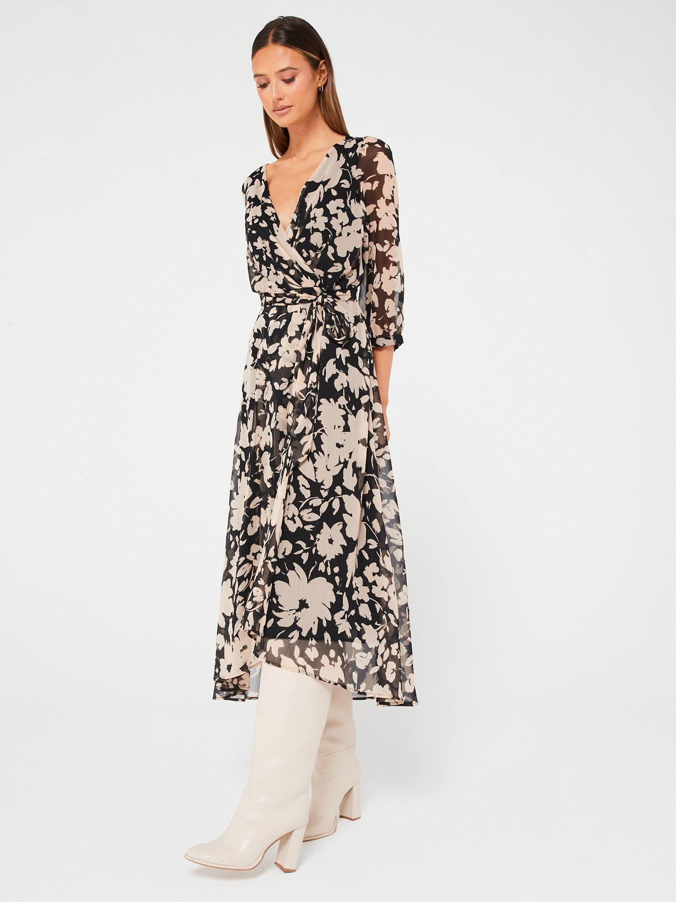 Mango Three Quarter Sleeve Evase Floral Print Midi | Very.co.uk