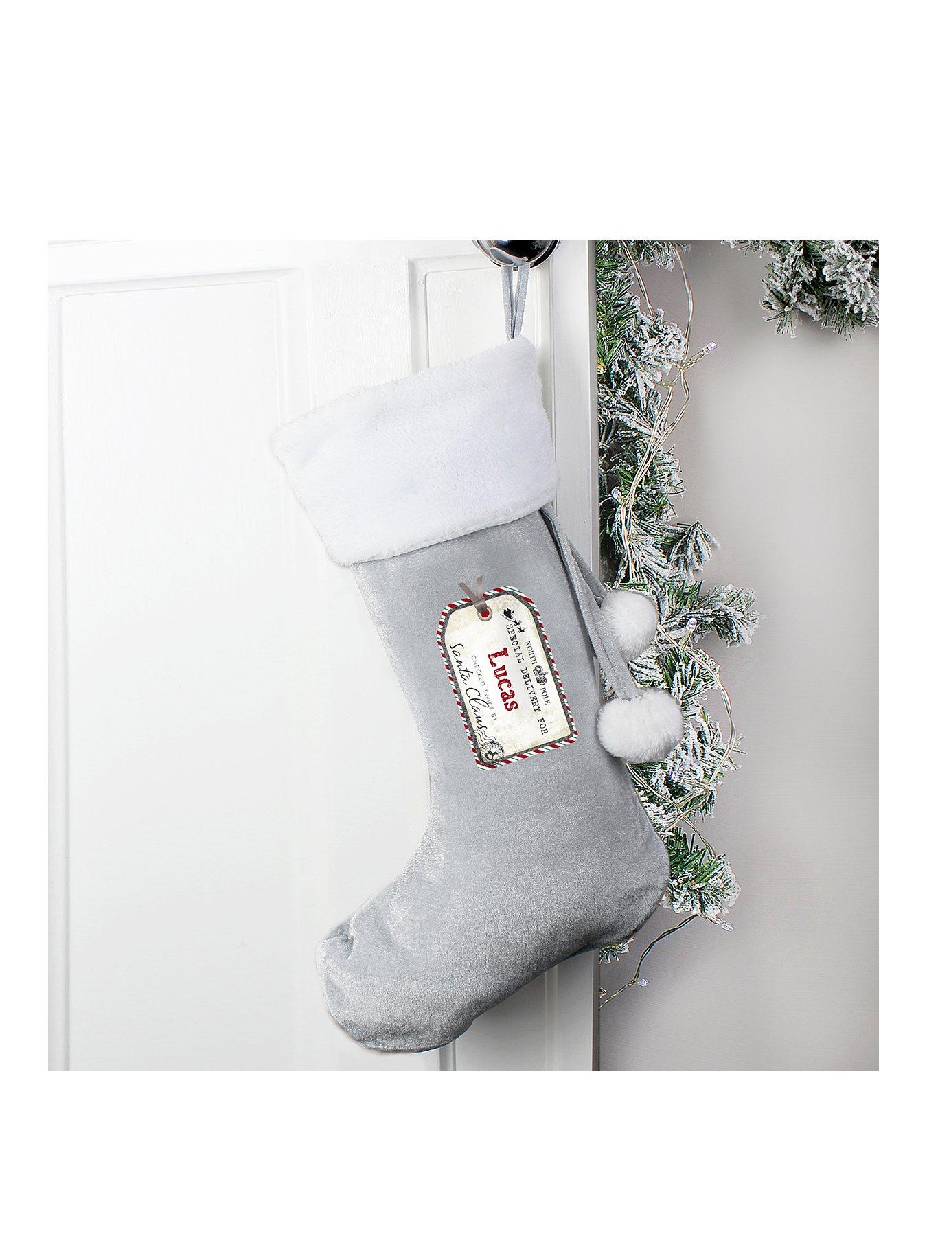 Product photograph of The Personalised Memento Company Personalised Christmas Tag Grey Stocking from very.co.uk