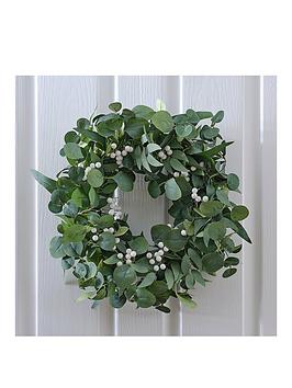 Product photograph of Ginger Ray Wreath - Eucalyptus And White Berries from very.co.uk