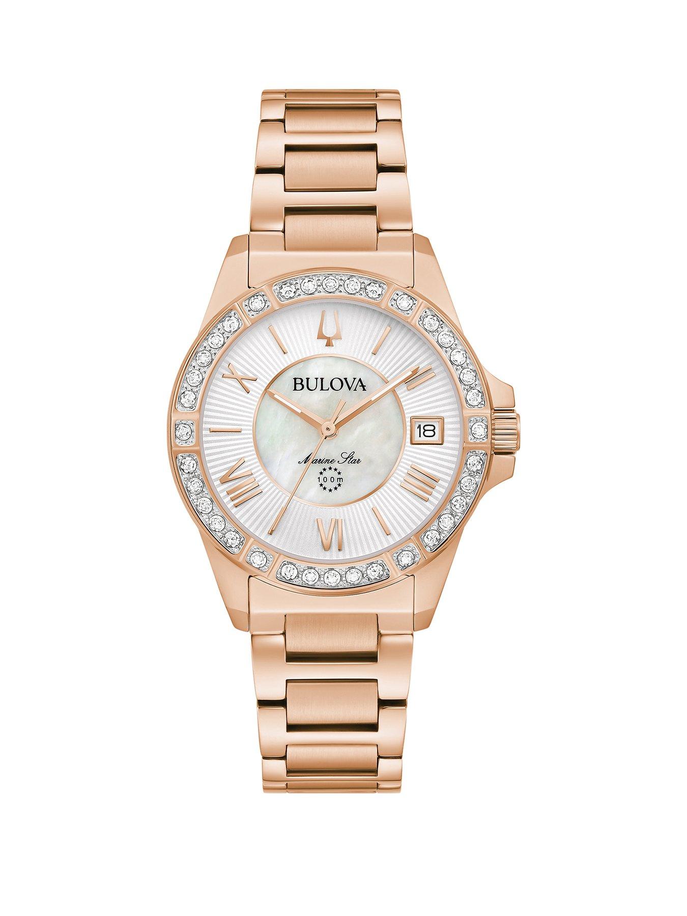Product photograph of Bulova Ladies Marine Star Rose Gold Tone Watch from very.co.uk