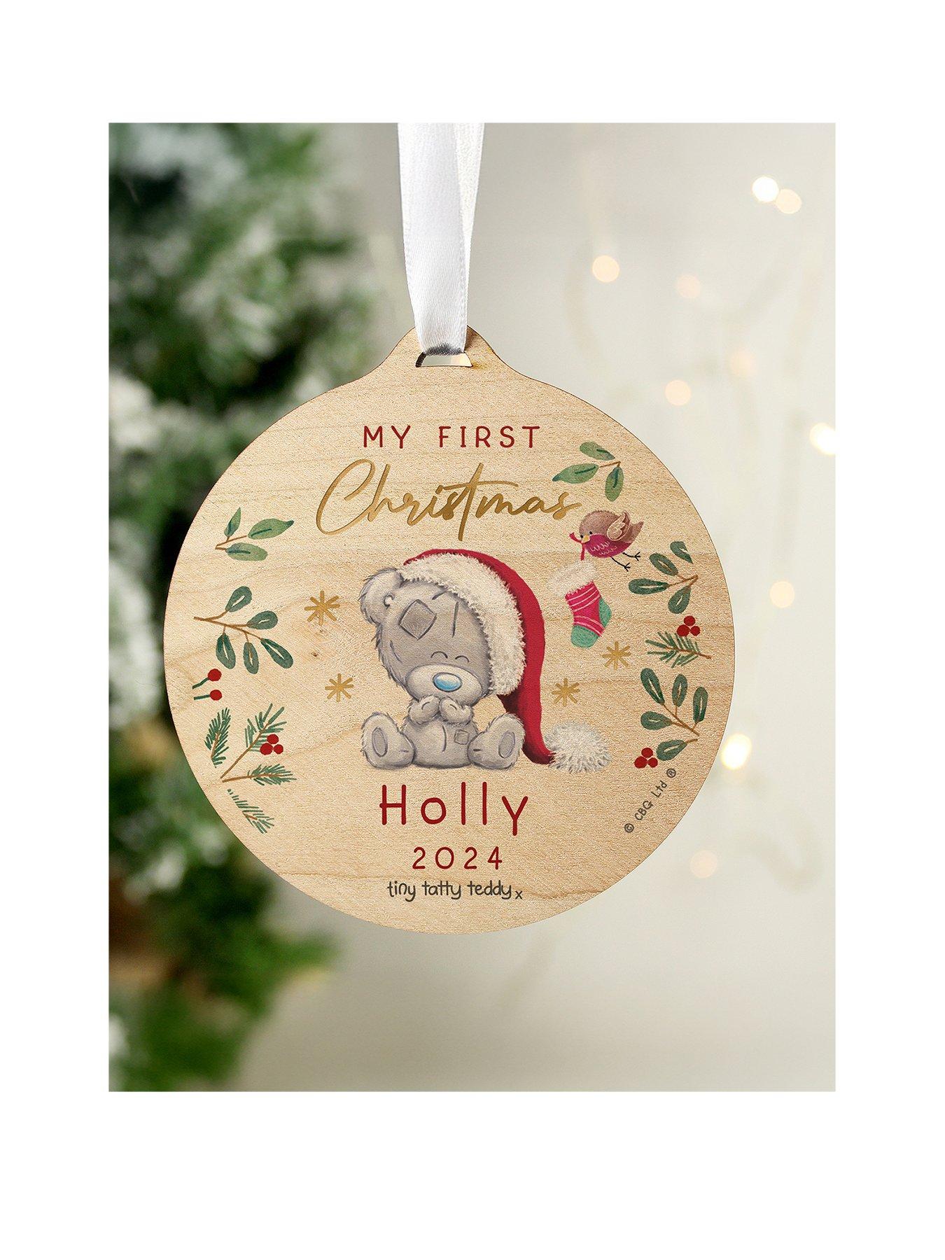 Product photograph of The Personalised Memento Company Personalised Tiny Tatty Teddy 1st Christmas Bauble from very.co.uk