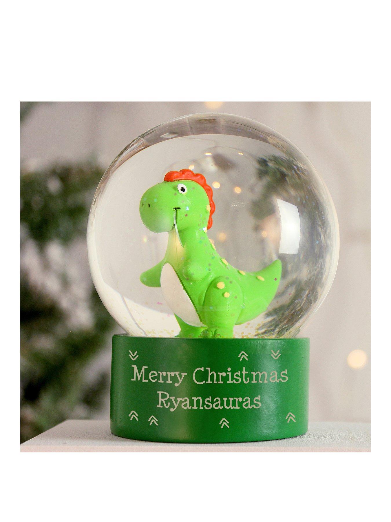 Product photograph of The Personalised Memento Company Personalised Dinosaur Glitter Snow Globe from very.co.uk