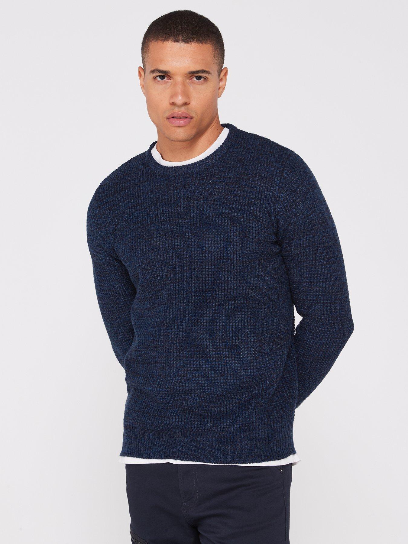 Brave Soul Crew Neck Mixed Yarn Jumper Navy Black