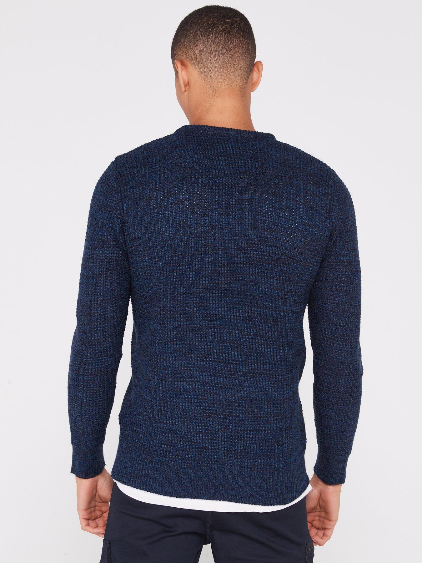 Brave Soul Crew Neck Mixed Yarn Jumper Navy Black