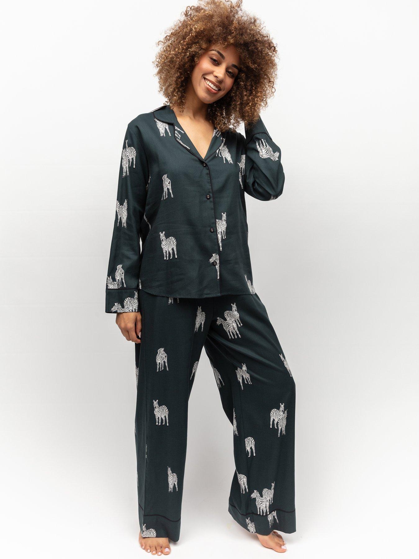 Image 1 of 5 of Cyberjammies Dark Green Zebra Print Pyjama Wide Leg Pyjama