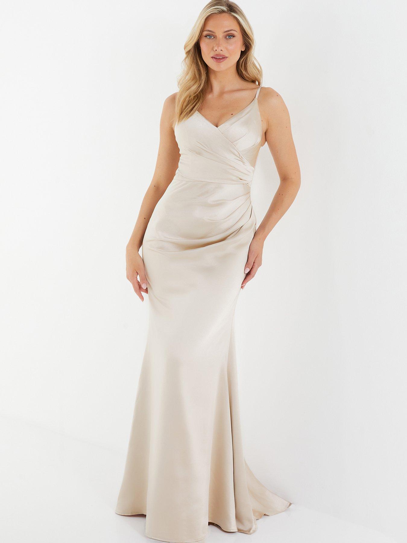 Halter Wrap Neck Satin Maxi Dress / Champagne – Style Cheat