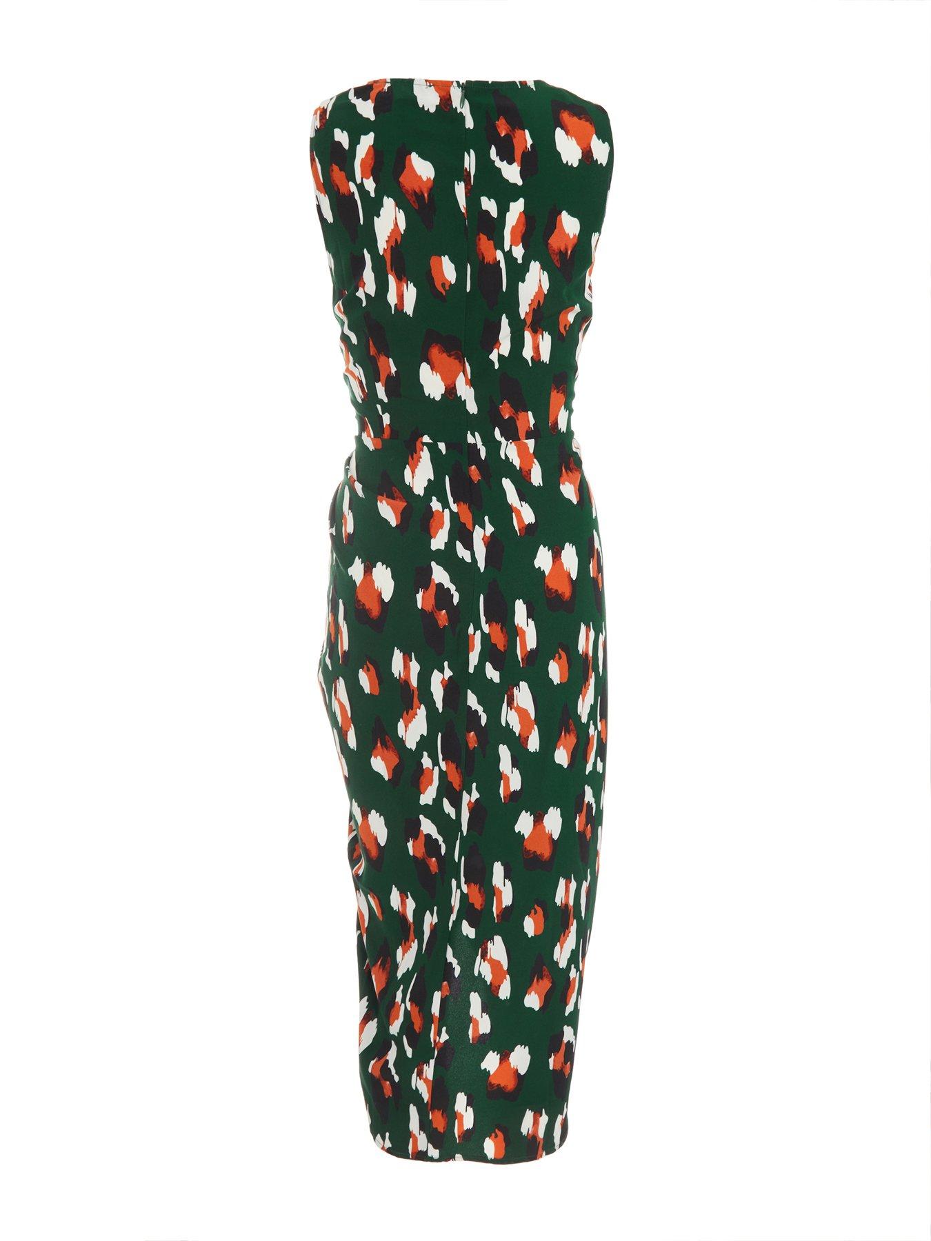 Quiz Green Animal Print Ruched Midi Dress | Very