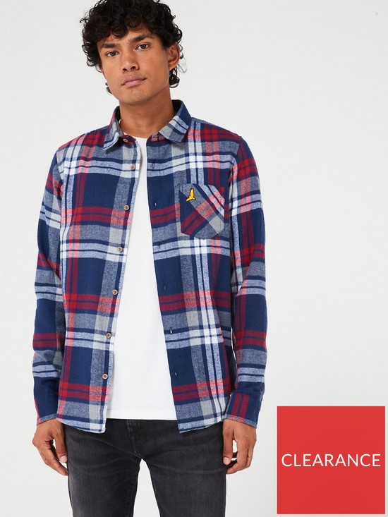 front image of brave-soul-long-sleeve-brushed-check-shirt--red-check