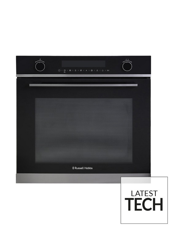 front image of russell-hobbs-midnight-rhmeo7202ds-built-in-electric-fan-oven-and-microwave-dark-steel