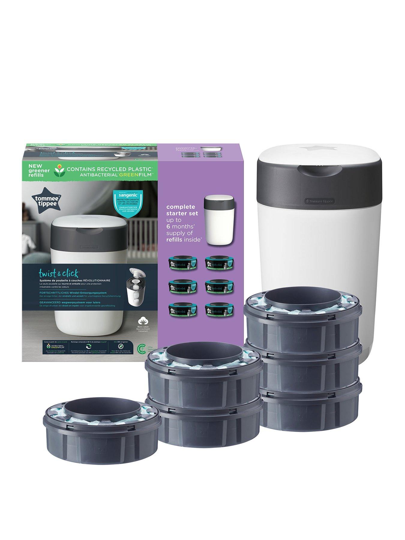 Tommee Tippee Twist  &  Click Nappy Disposal Bin  &  6 Refills Set