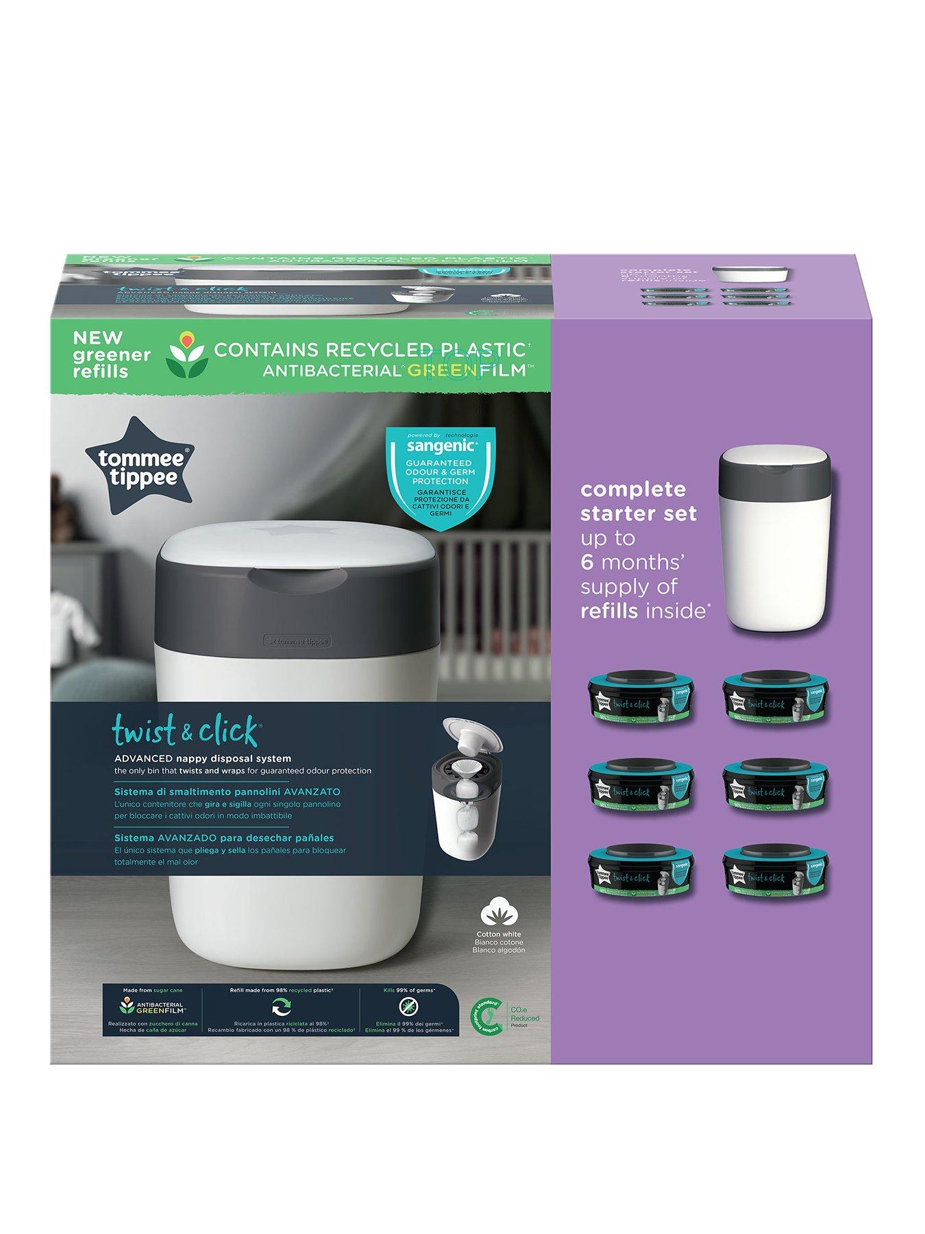 Tommee Tippee Twist & Click Nappy Disposal Bin & 6 Refills Set very.co.uk