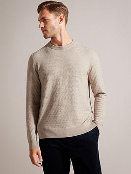 ted baker loung long sleeve t-stitch crew neck jumper - light brown