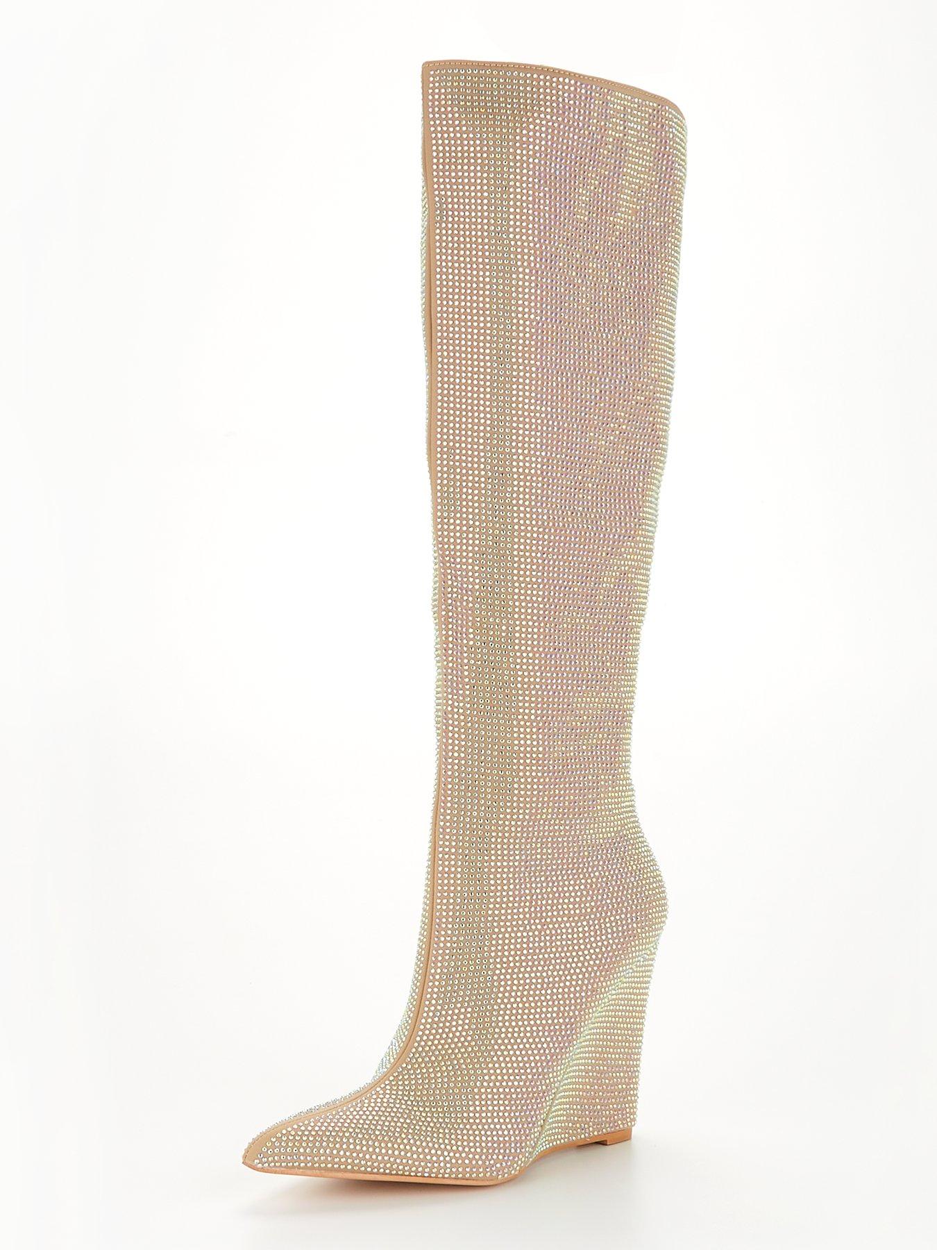 Public Desire Cassiopia Iridescent Diamante Knee High Boots