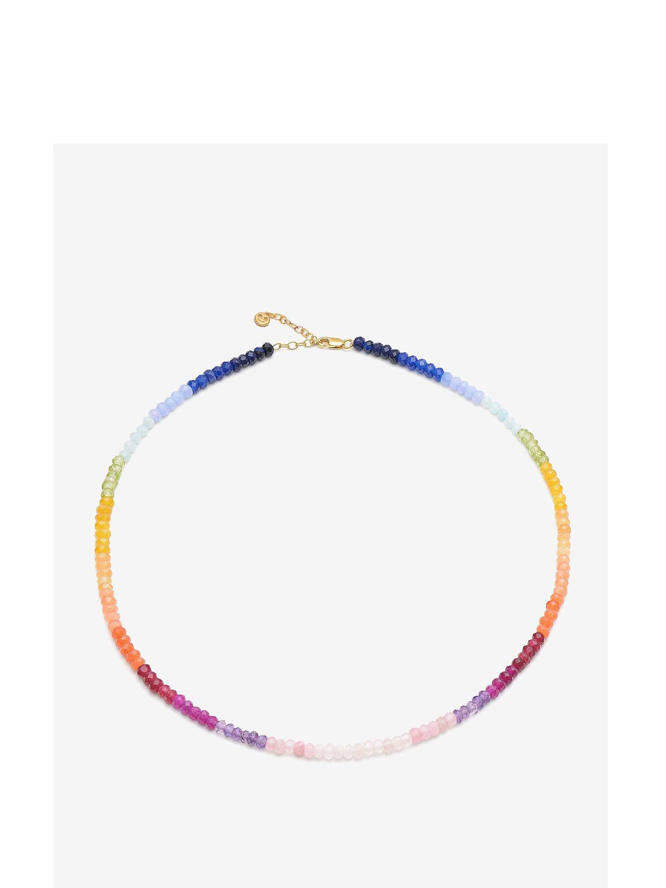 Product photograph of Rachel Jackson London Rainbow Happy Face Gemstone Necklace from very.co.uk