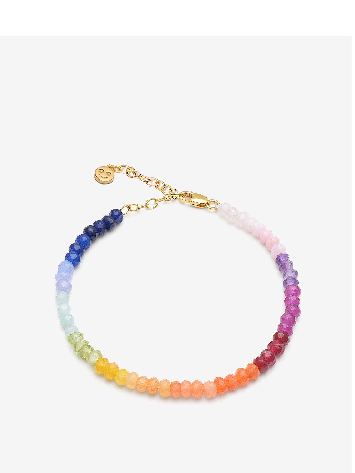 Product photograph of Rachel Jackson London Rainbow Happy Face Gemstone Bracelet from very.co.uk