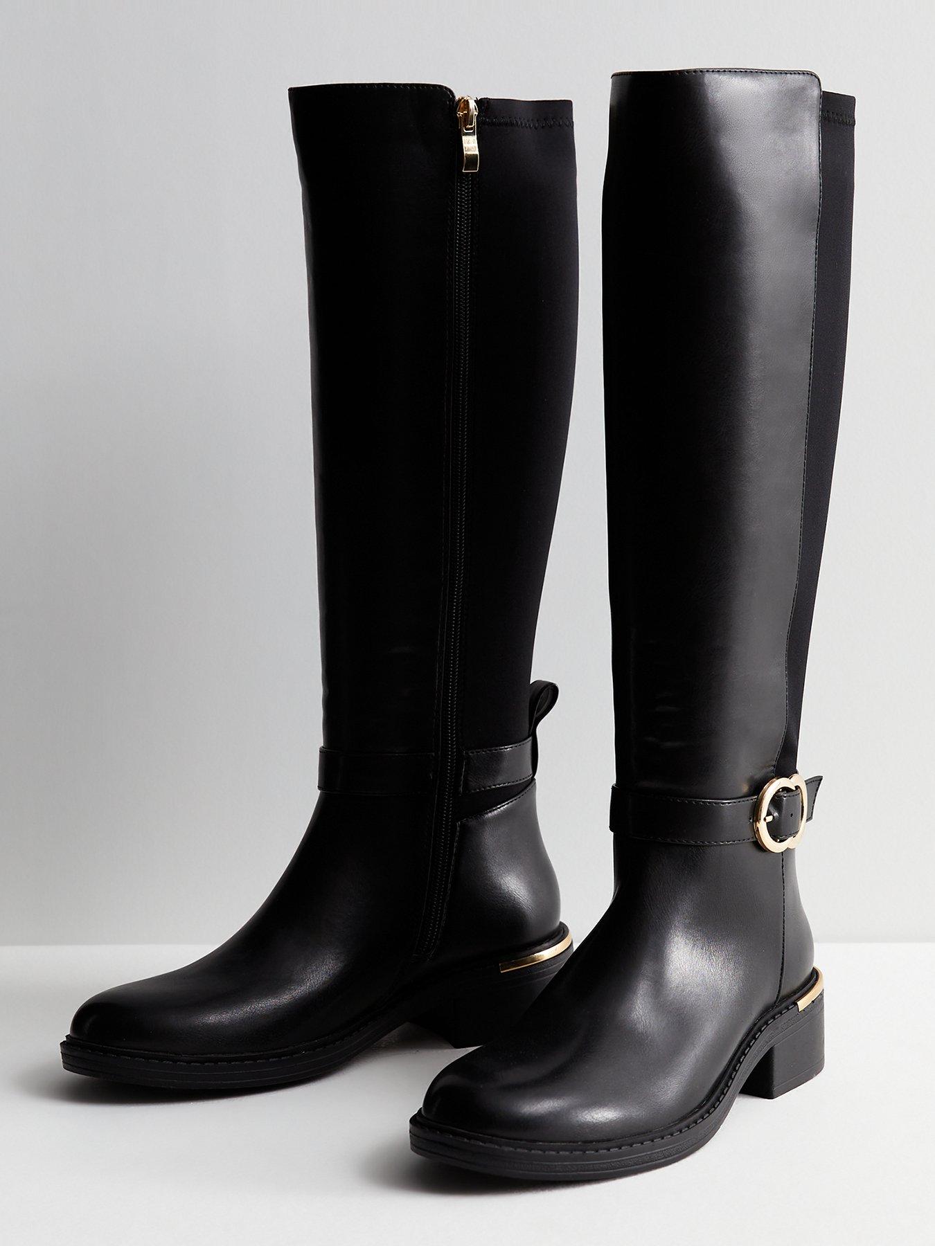 New Look Wide Fit Black Leather Look Buckle Knee High Boots very